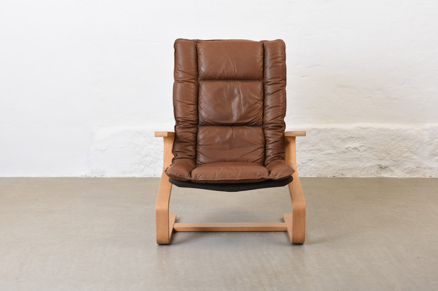 1970s leather + beech lounger by Olav Rolv Tysnes