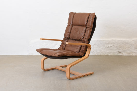 1970s leather + beech lounger by Olav Rolv Tysnes