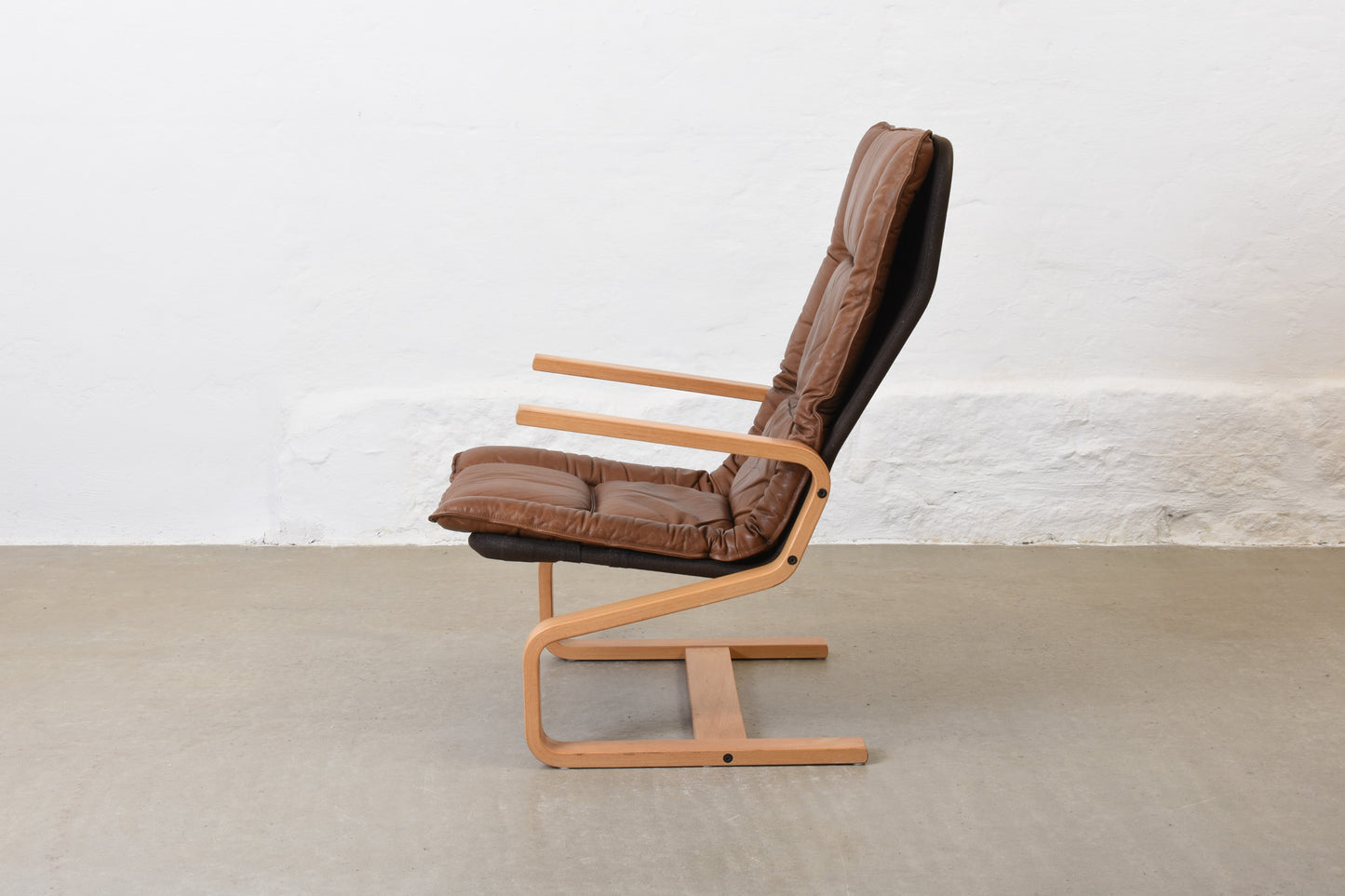 1970s leather + beech lounger by Olav Rolv Tysnes