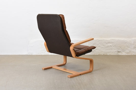 1970s leather + beech lounger by Olav Rolv Tysnes