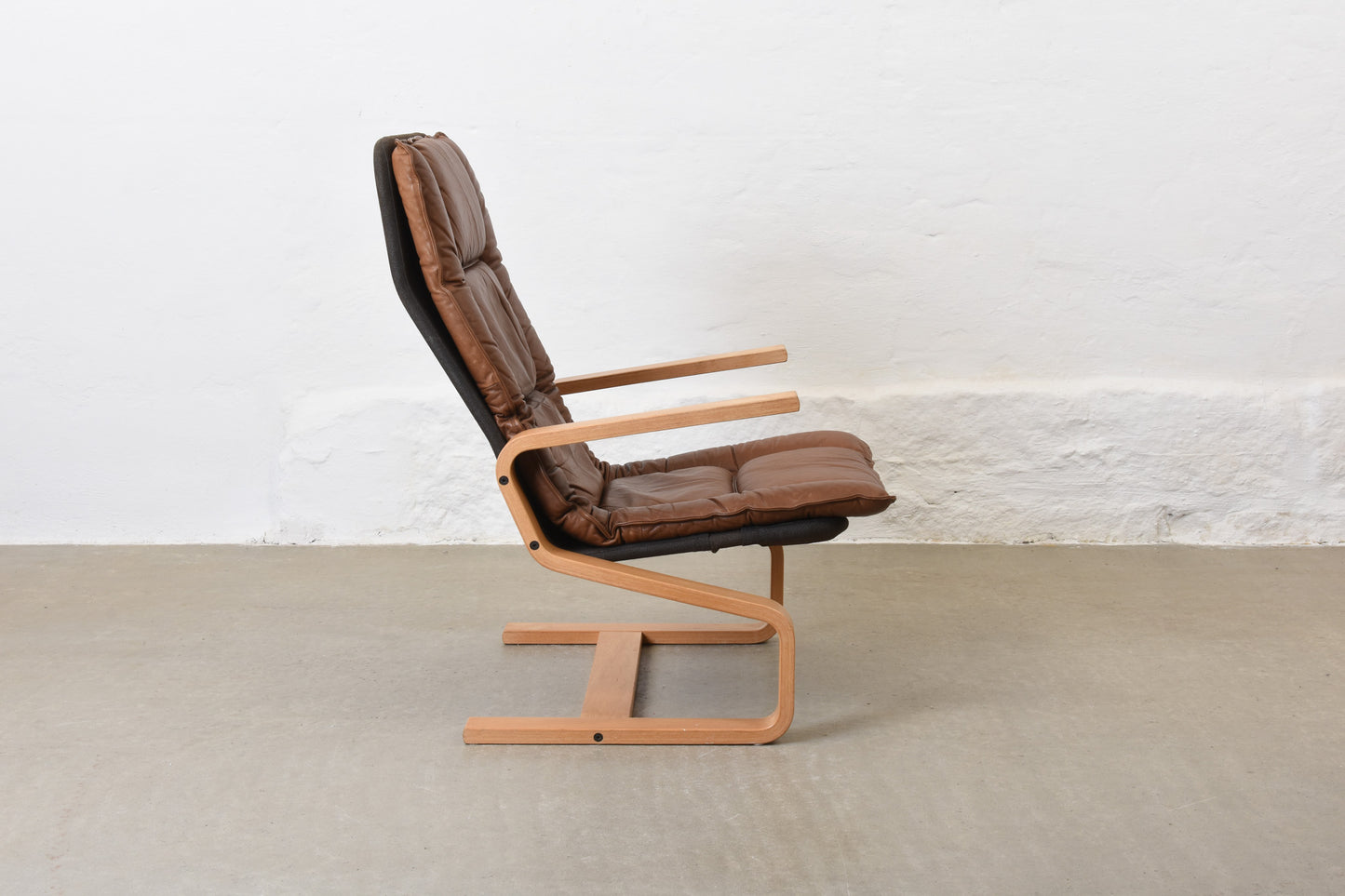 1970s leather + beech lounger by Olav Rolv Tysnes