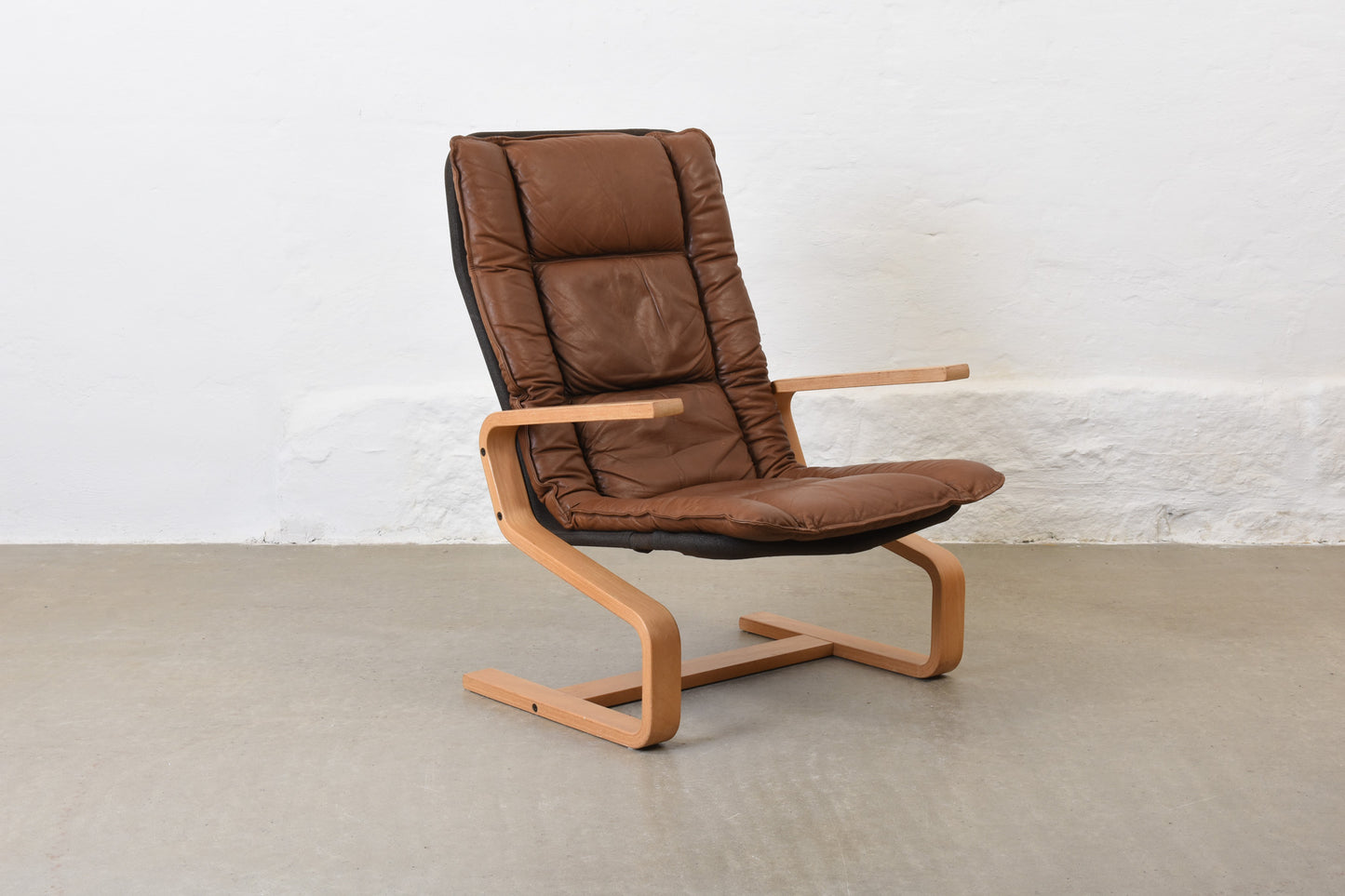 1970s leather + beech lounger by Olav Rolv Tysnes