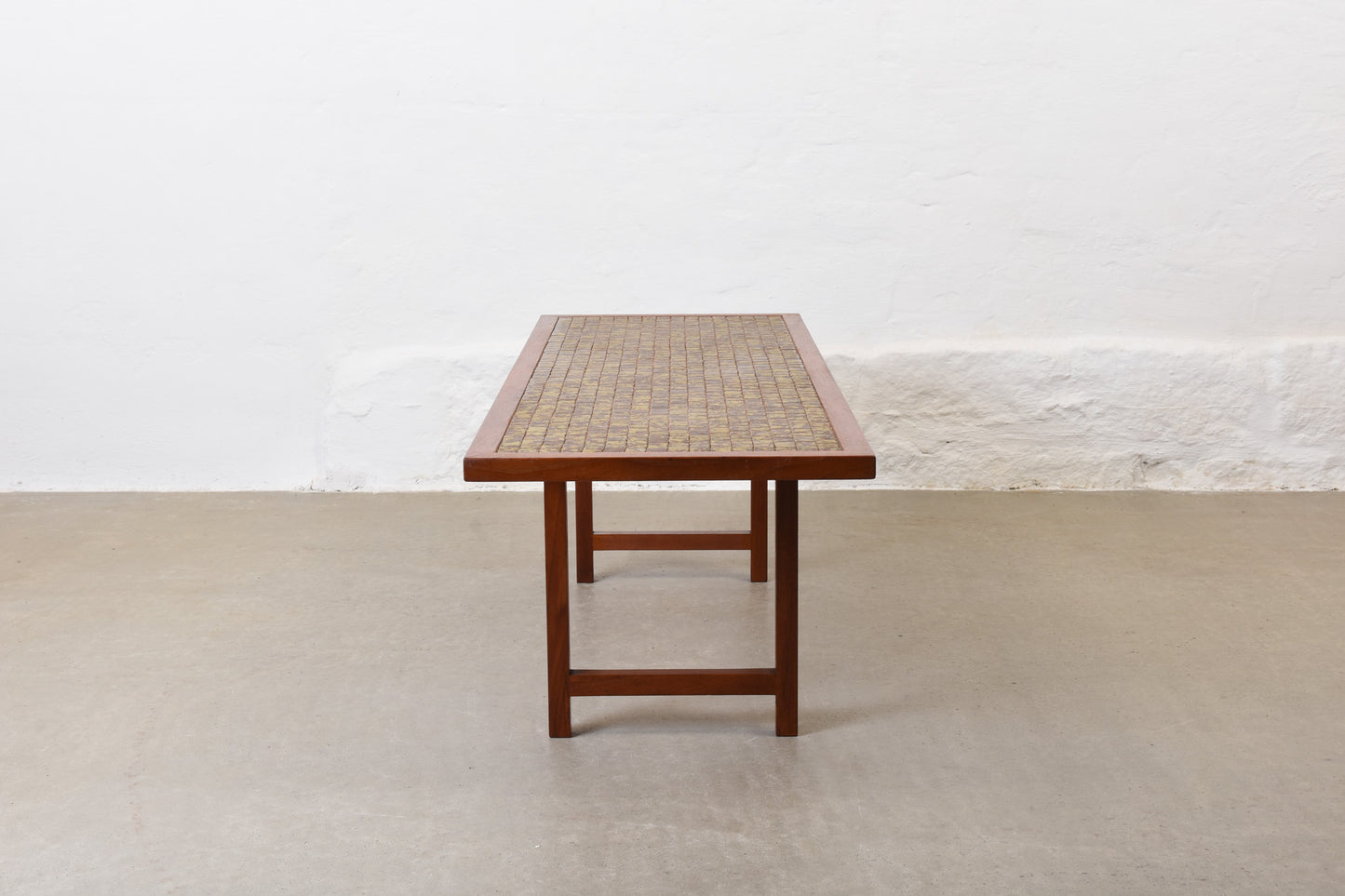 1960s teak coffee table with ceramic inlay