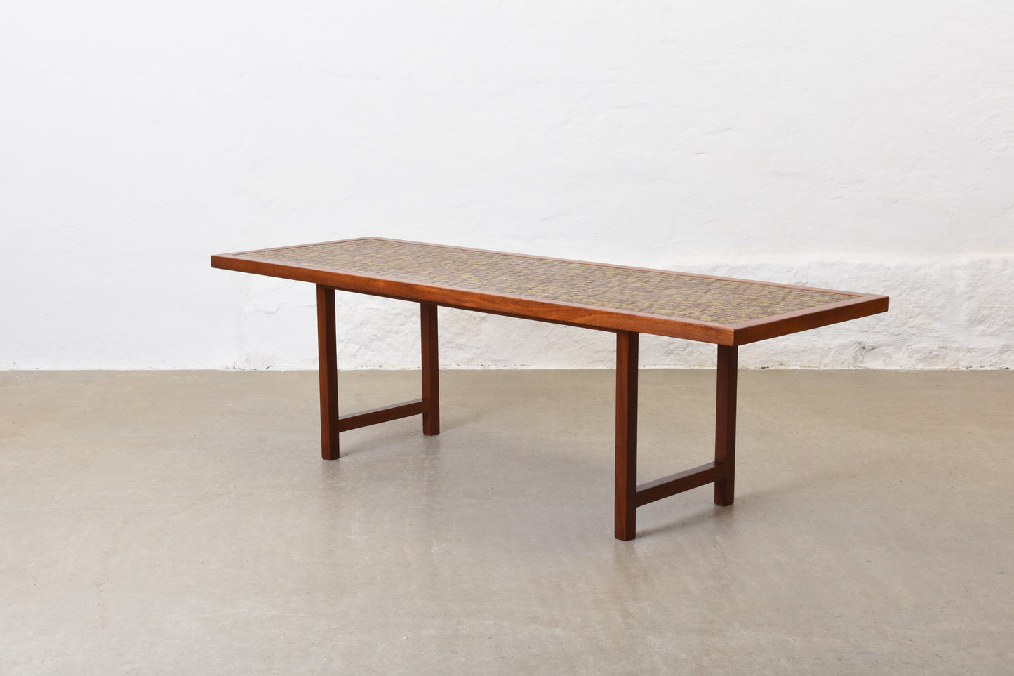 1960s teak coffee table with ceramic inlay