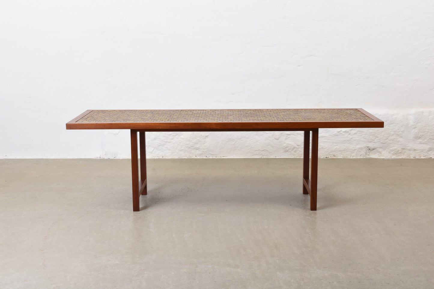 1960s teak coffee table with ceramic inlay