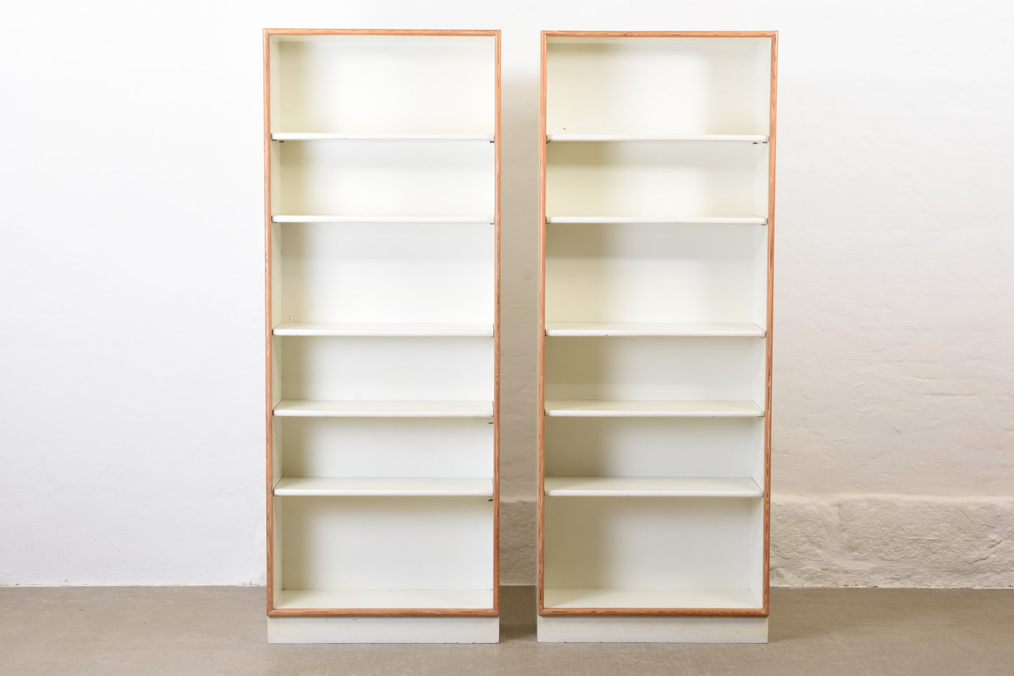 Two available: 1970s Danish bookshelf with pine trim