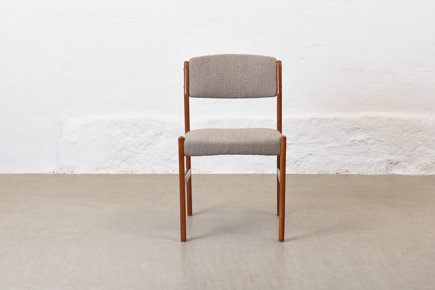 Newly reupholstered: 1970s set of four teak dining chairs