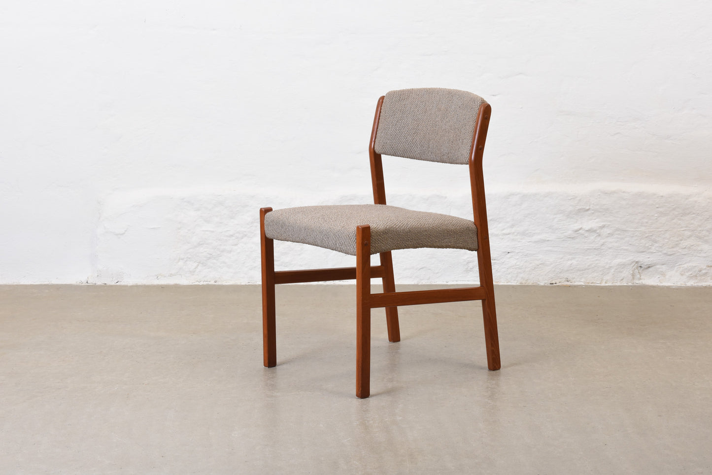 Newly reupholstered: 1970s set of four teak dining chairs