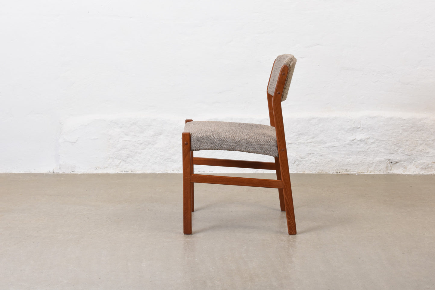 Newly reupholstered: 1970s set of four teak dining chairs