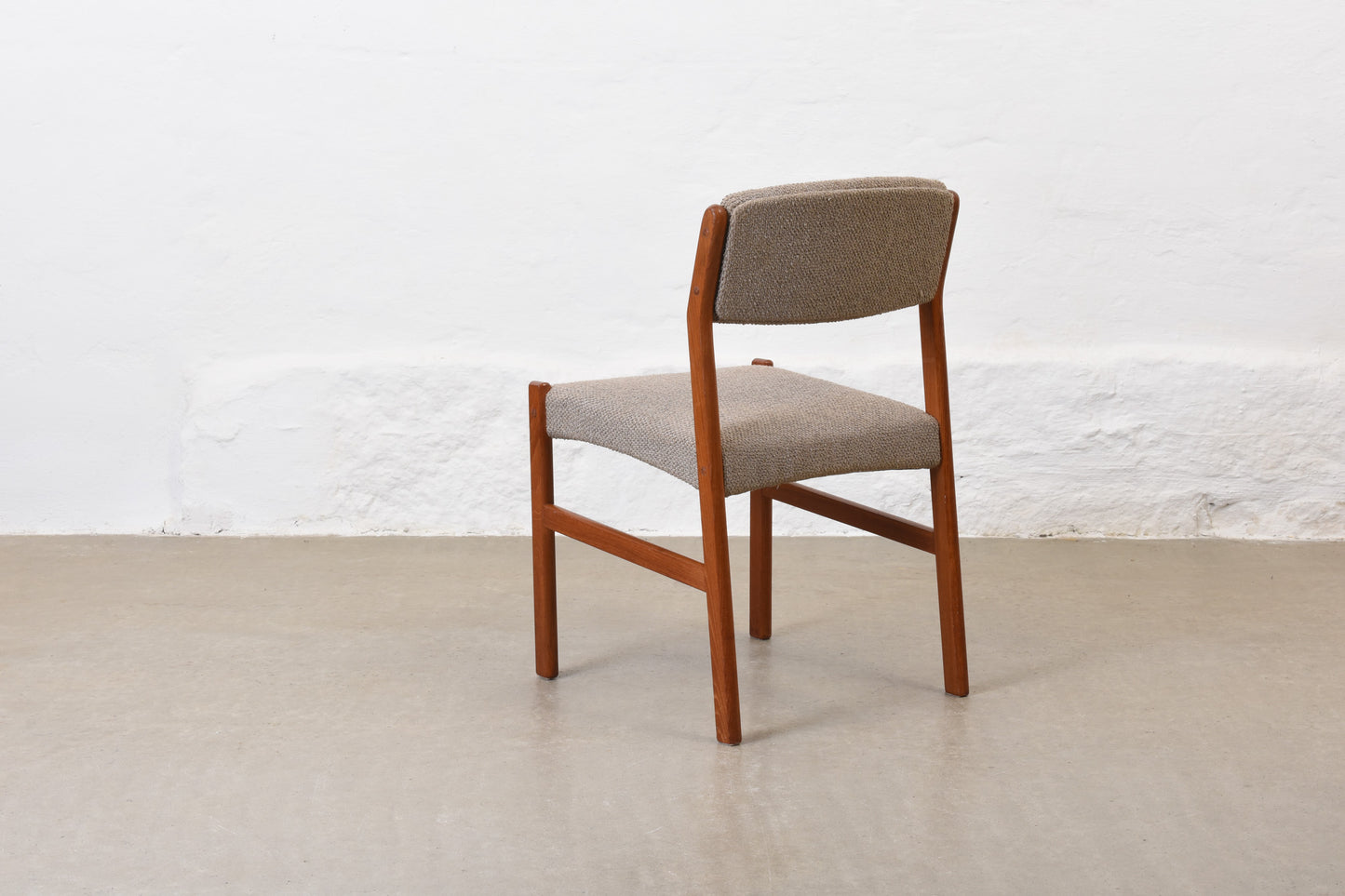 Newly reupholstered: 1970s set of four teak dining chairs