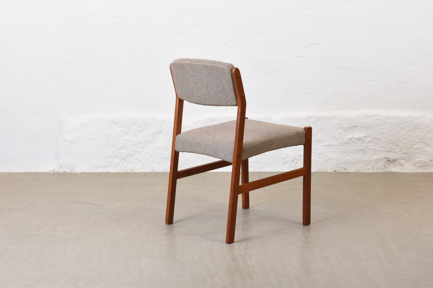 Newly reupholstered: 1970s set of four teak dining chairs