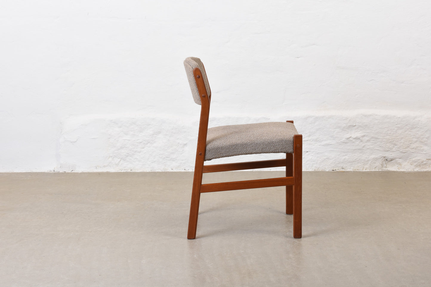 Newly reupholstered: 1970s set of four teak dining chairs