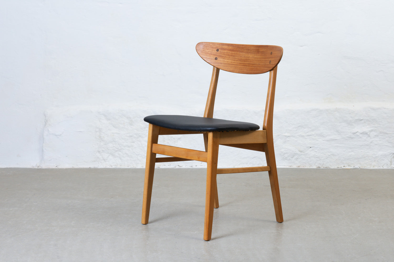 Newly reupholstered: Set of six 1960s teak + beech chairs by Newly reupholstered: Set of six 1960s teak + beech chairs by