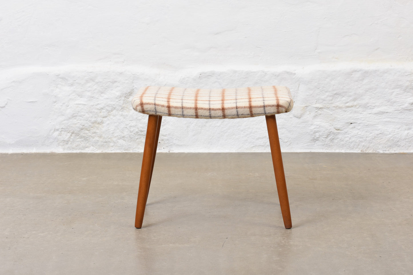 Newly reupholstered: 1960s foot stool in vintage striped wool