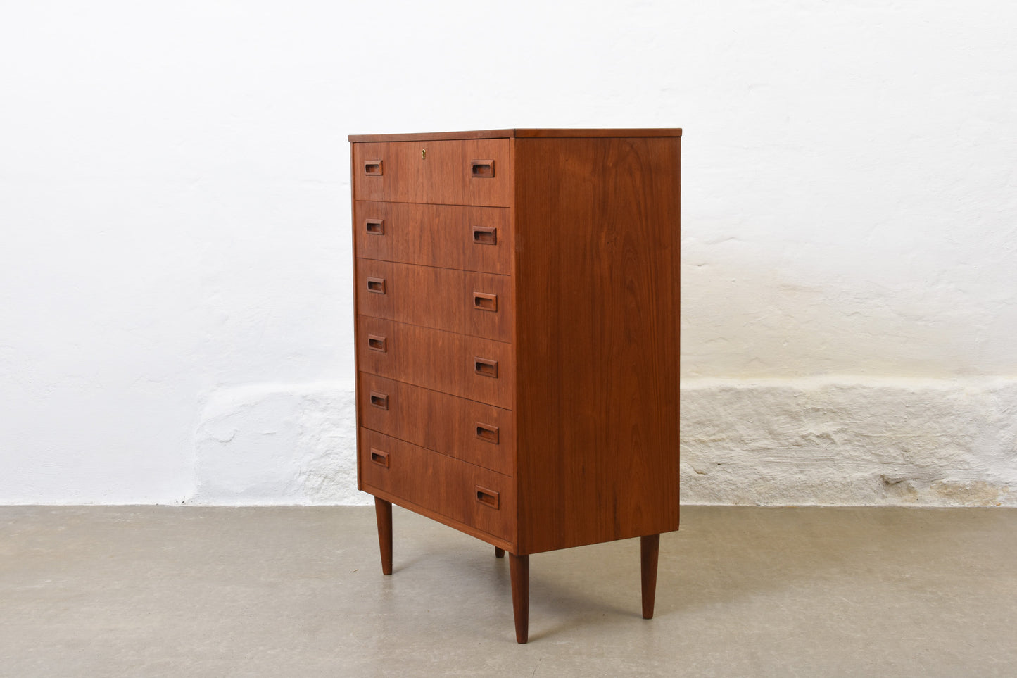 1960s teak chest of six drawers - 106H cm