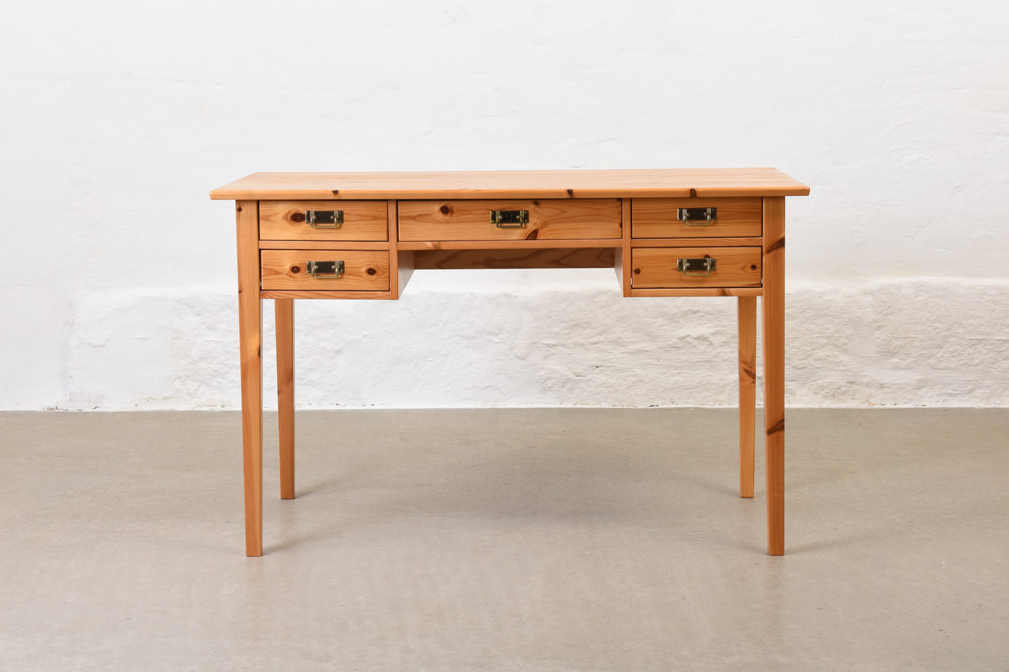 1970s twin pedestal desk in pine