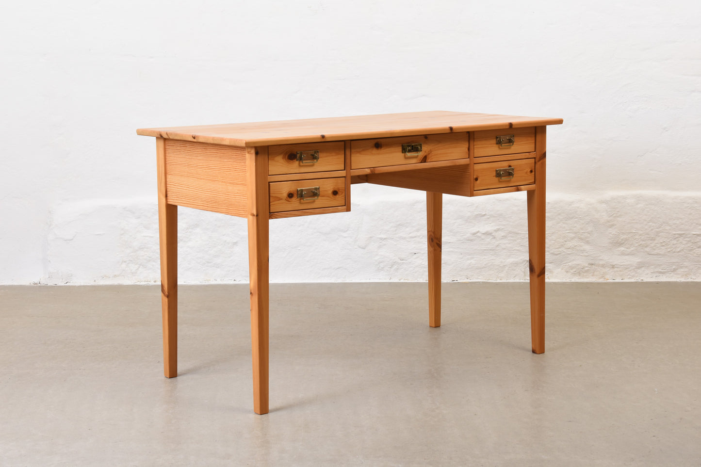 1970s twin pedestal desk in pine