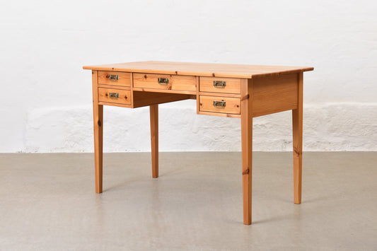 1970s twin pedestal desk in pine