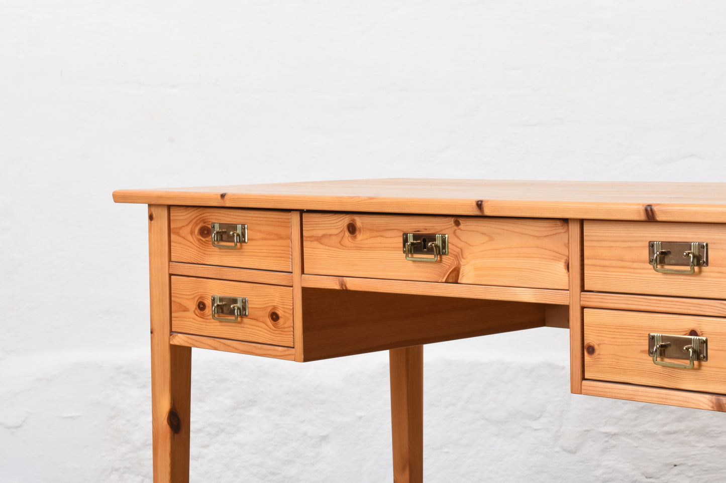 1970s twin pedestal desk in pine