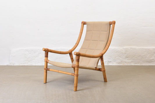 1970s bamboo + canvas lounge chair