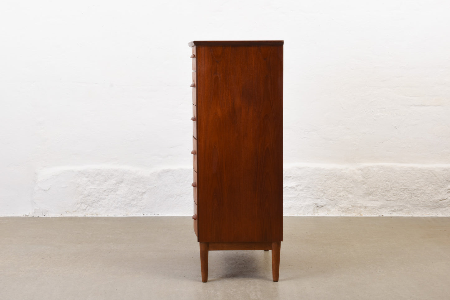 1950s bow-fronted teak chest of drawers - 117H cm