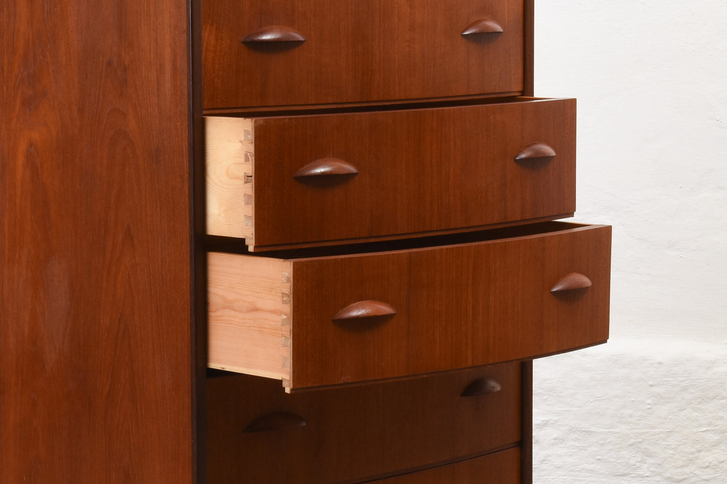 1950s bow-fronted teak chest of drawers - 117H cm