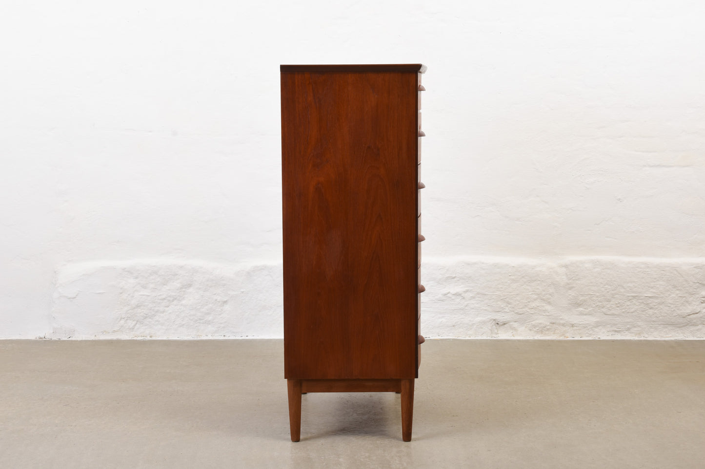 1950s bow-fronted teak chest of drawers - 117H cm