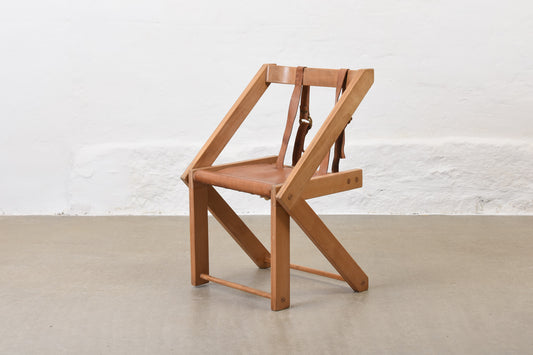 1960s beech + leather cabinetmaker's folding chair