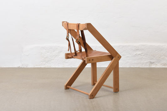 1960s beech + leather cabinetmaker's folding chair