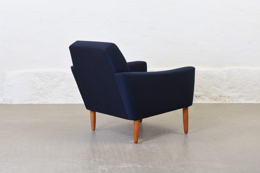 Newly reupholstered: 1960s low back lounger in wool