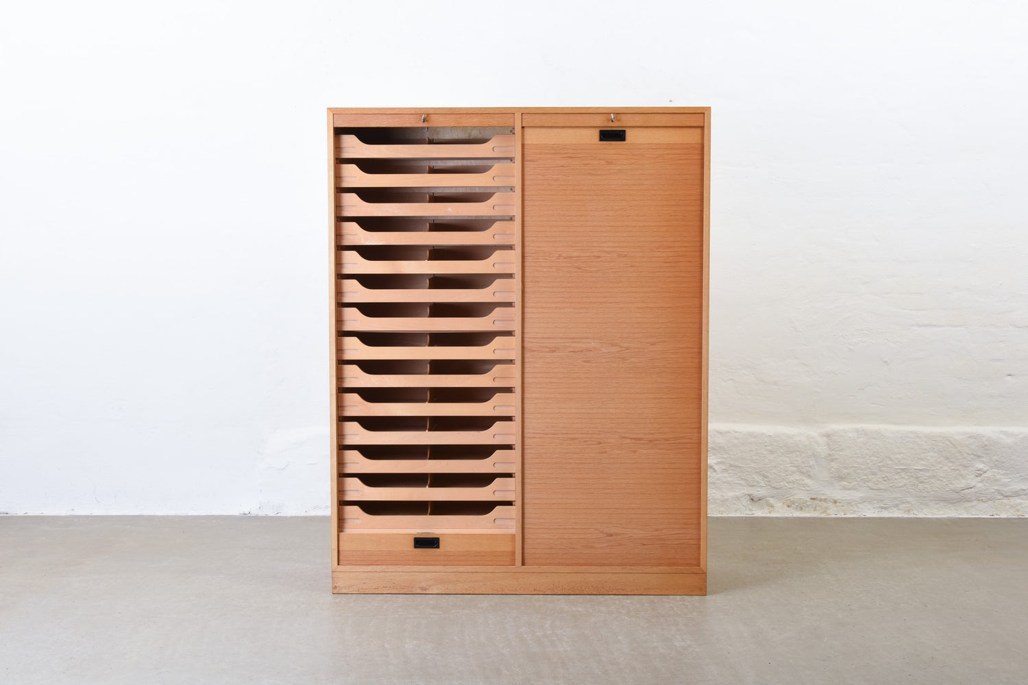 1980s double-fronted archive cabinet in oak