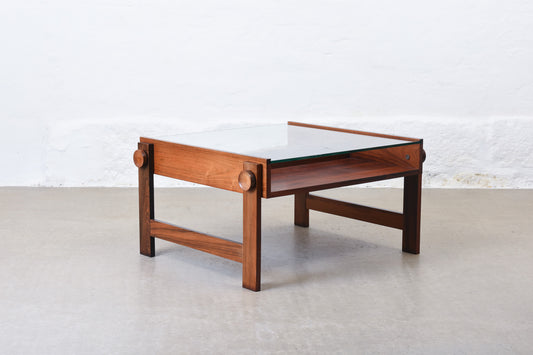 1970s rosewood + glass coffee table