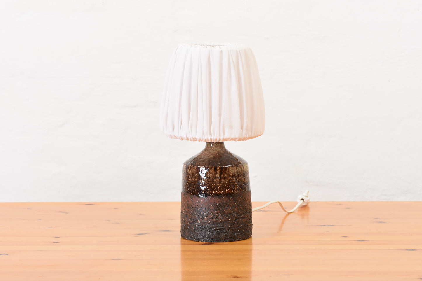 1960s stoneware table lamp with shade