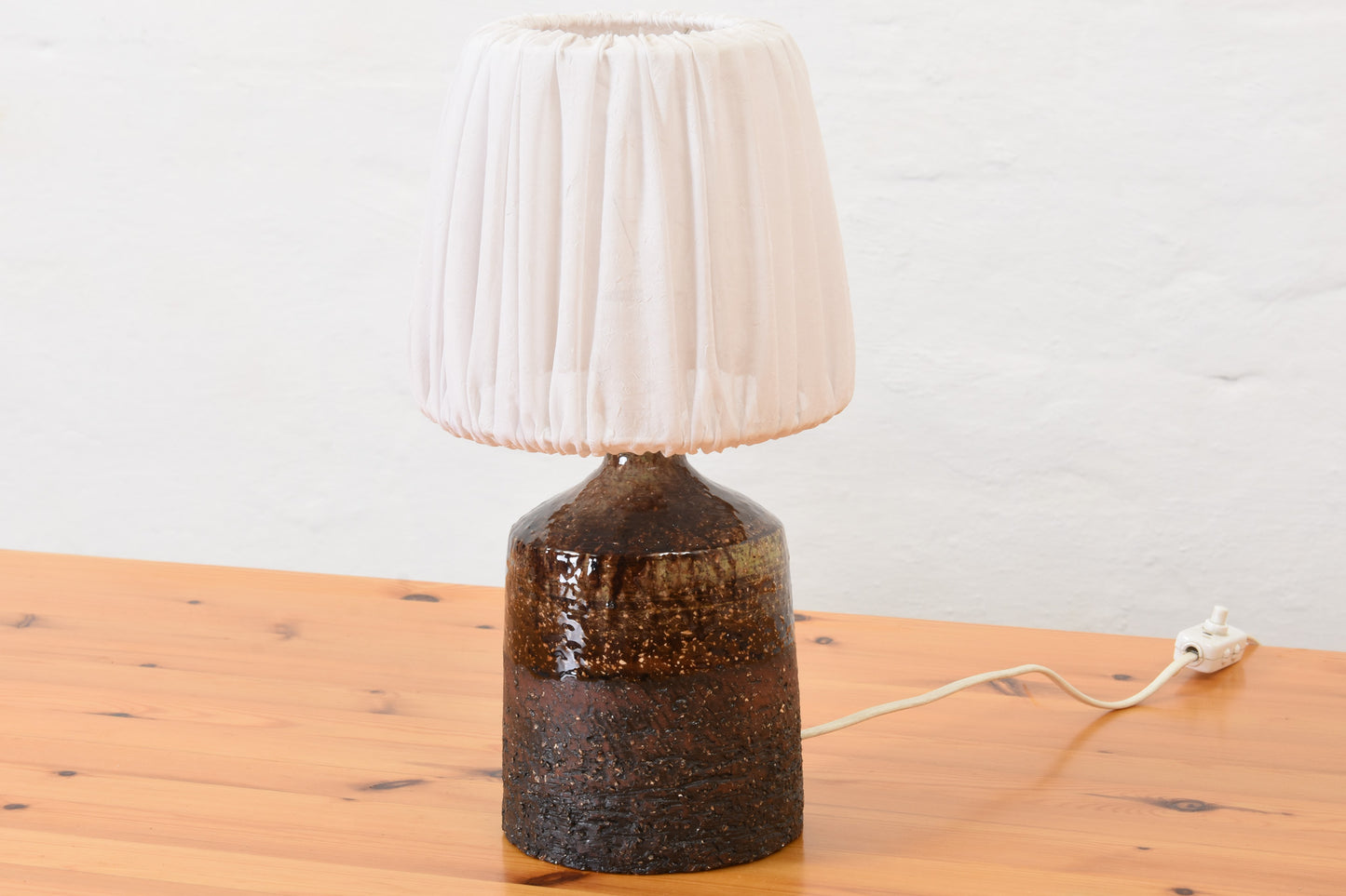 1960s stoneware table lamp with shade