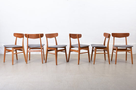 Newly reupholstered: 1960s set of four teak + beech dining chairs by Findahls