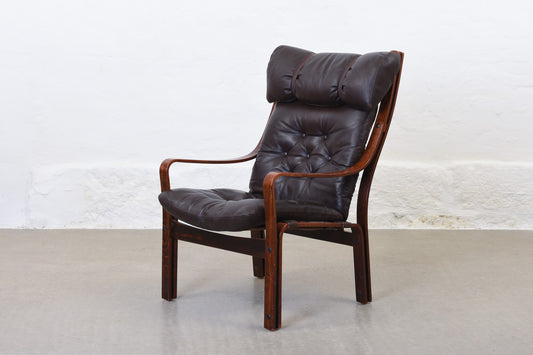 1970s beech and leather lounge chair