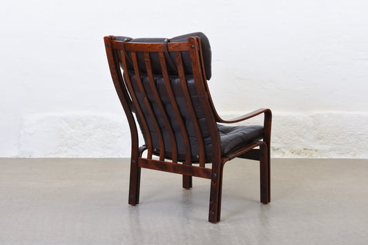 1970s beech and leather lounge chair