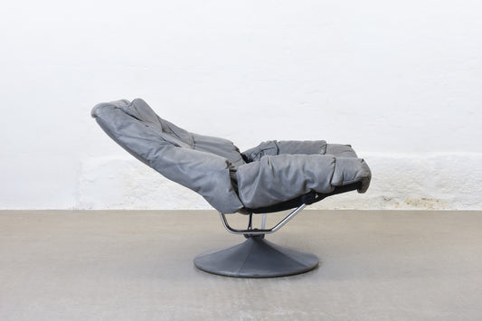 1980s Norwegian reclining leather lounger + ottoman