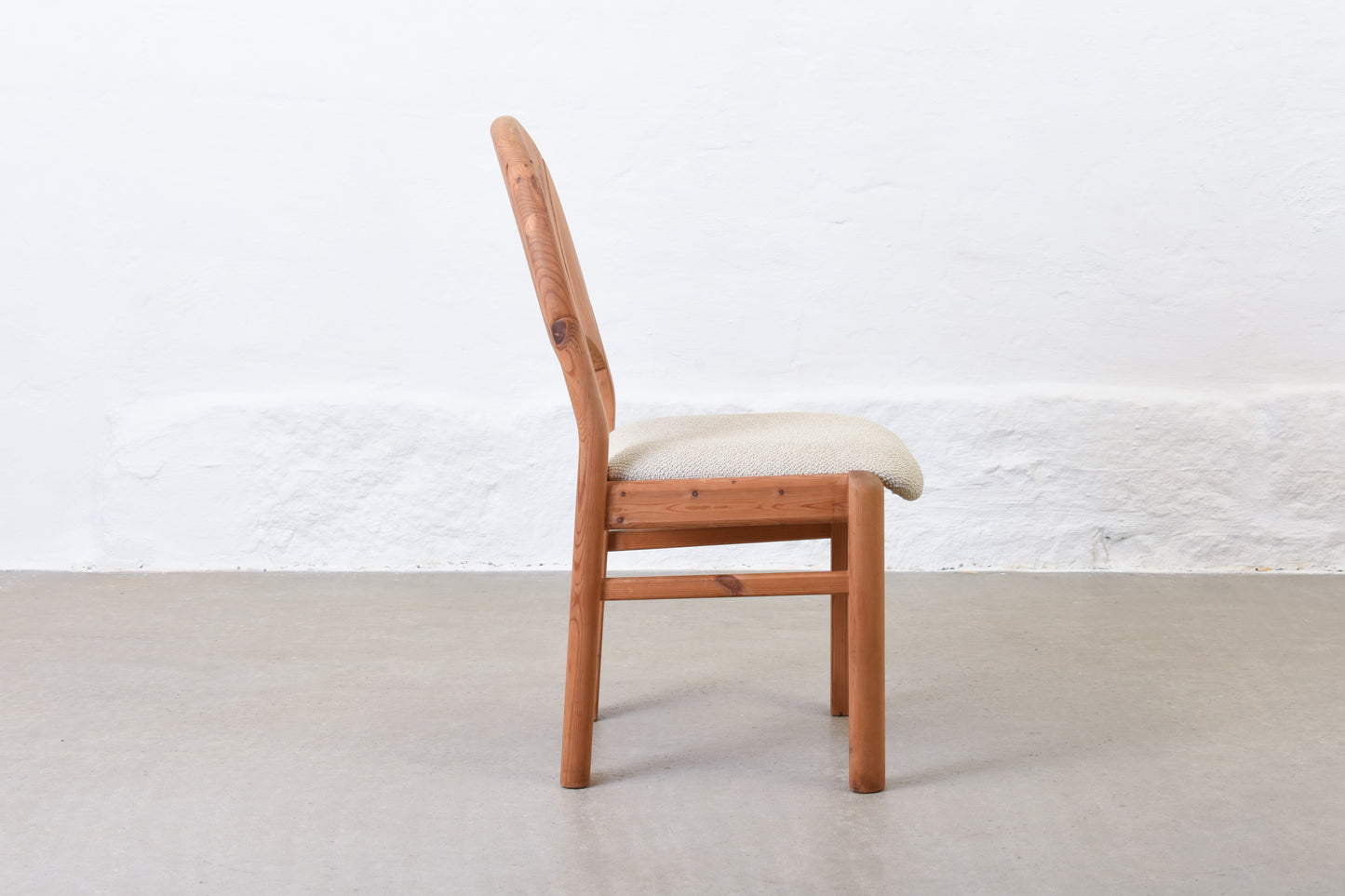 Newly reupholstered: Set of four 1990s pine dining chairs