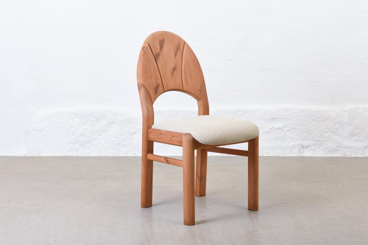 Newly reupholstered: Set of four 1990s pine dining chairs