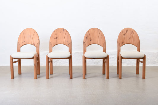 Newly reupholstered: Set of four 1990s pine dining chairs