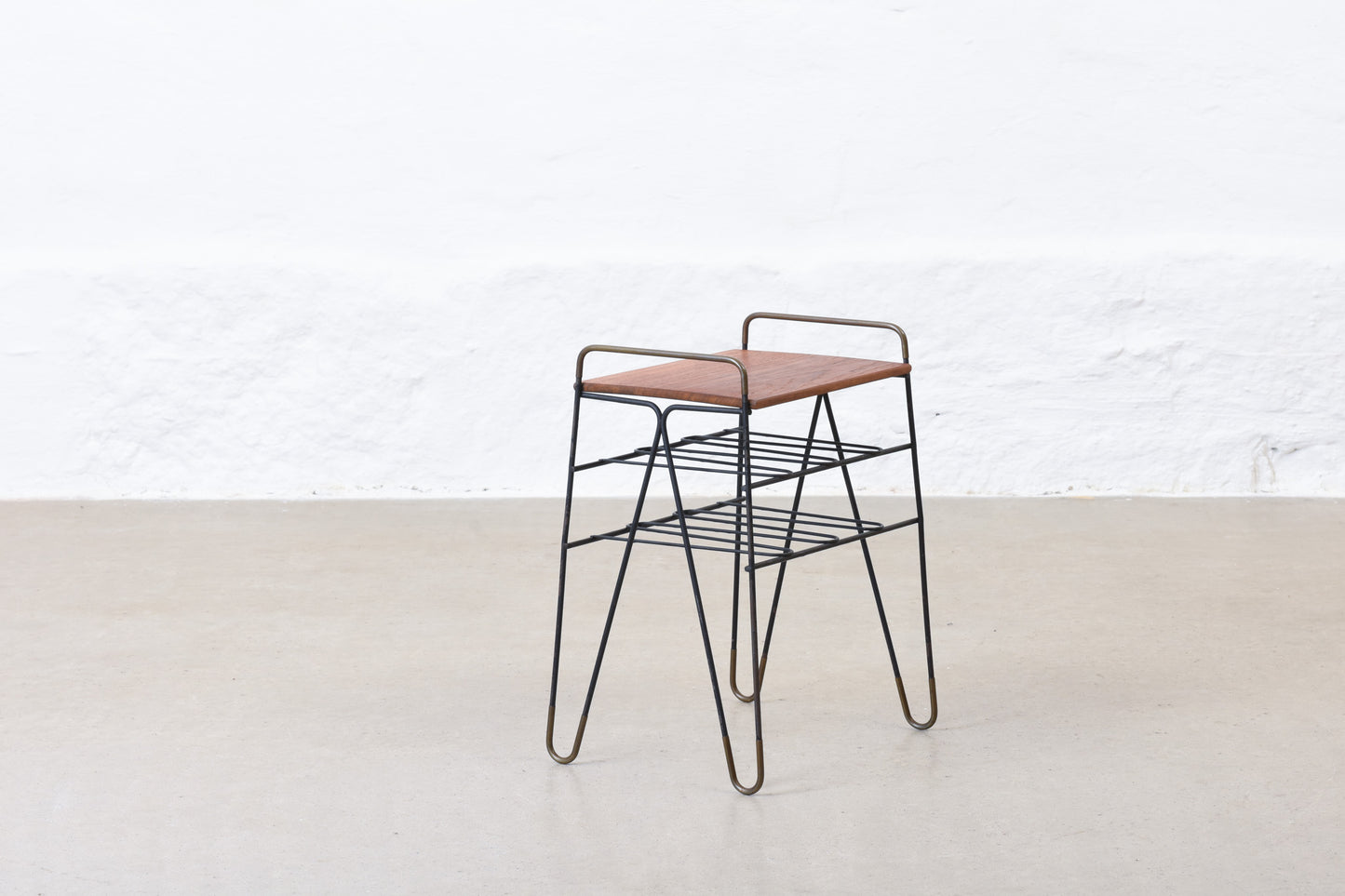 1950s teak + wire telephone table