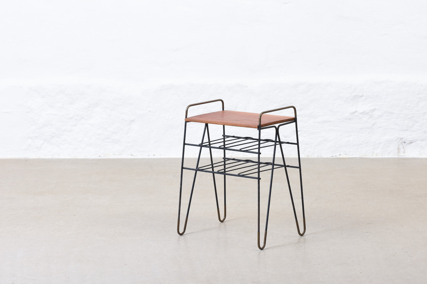 1950s teak + wire telephone table