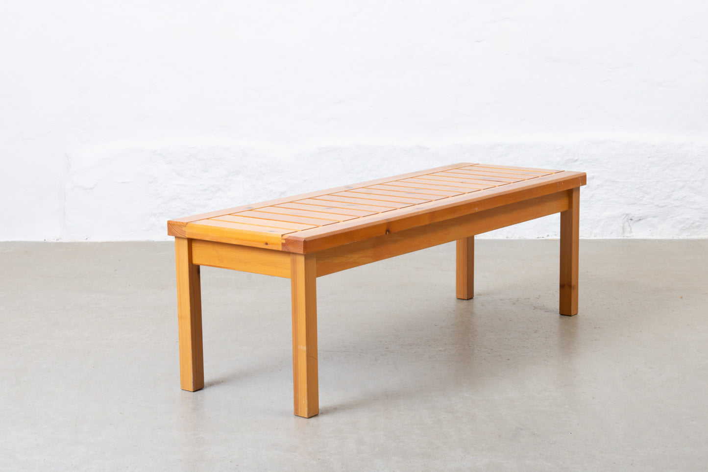 1970s slatted pine bench