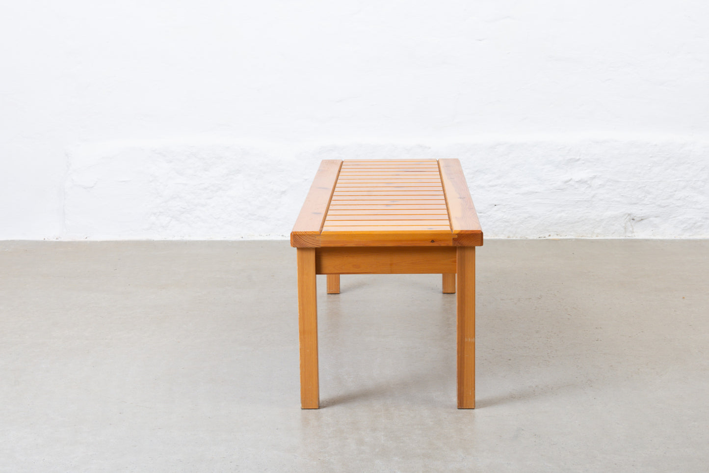 1970s slatted pine bench