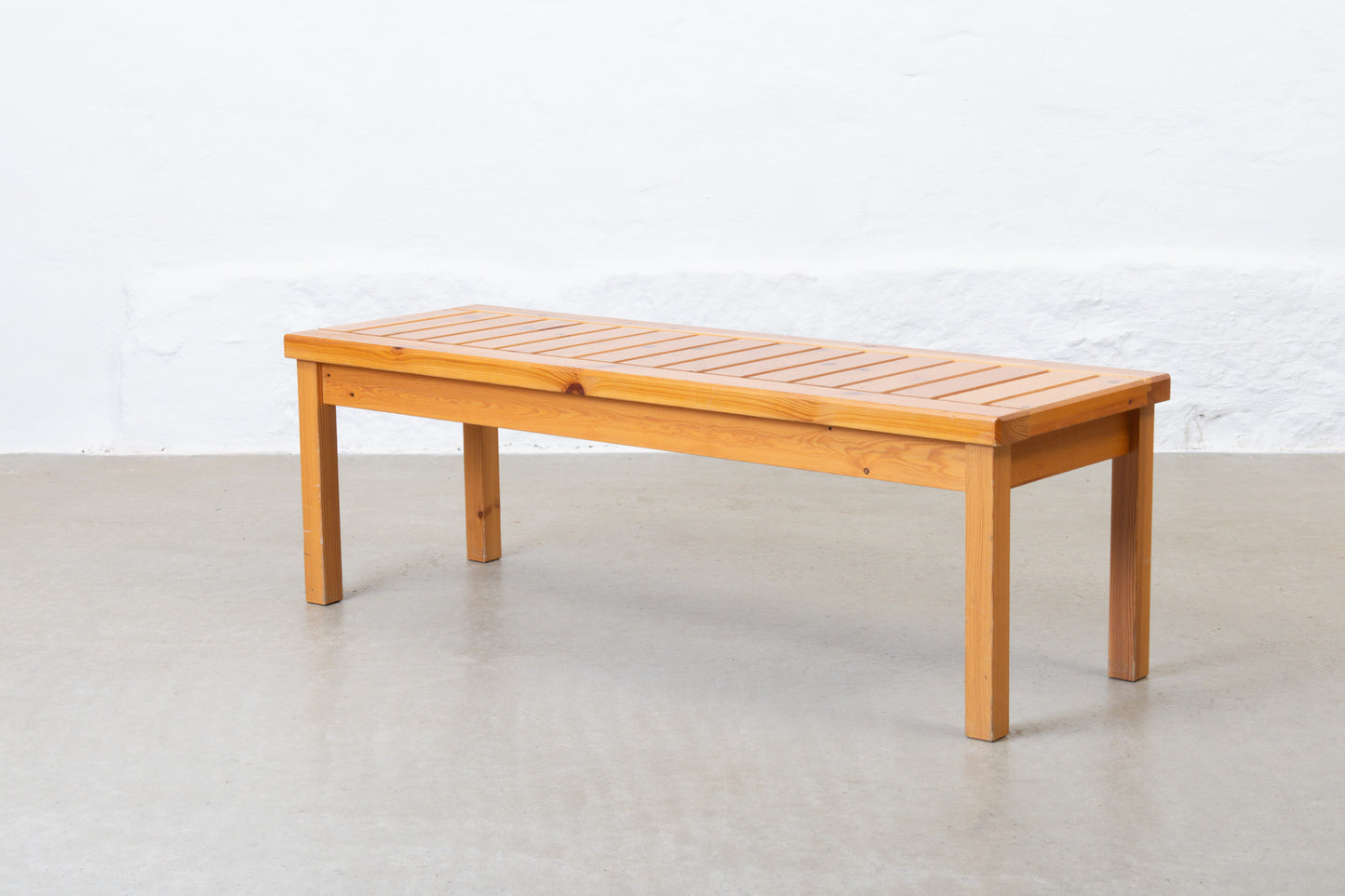 1970s slatted pine bench