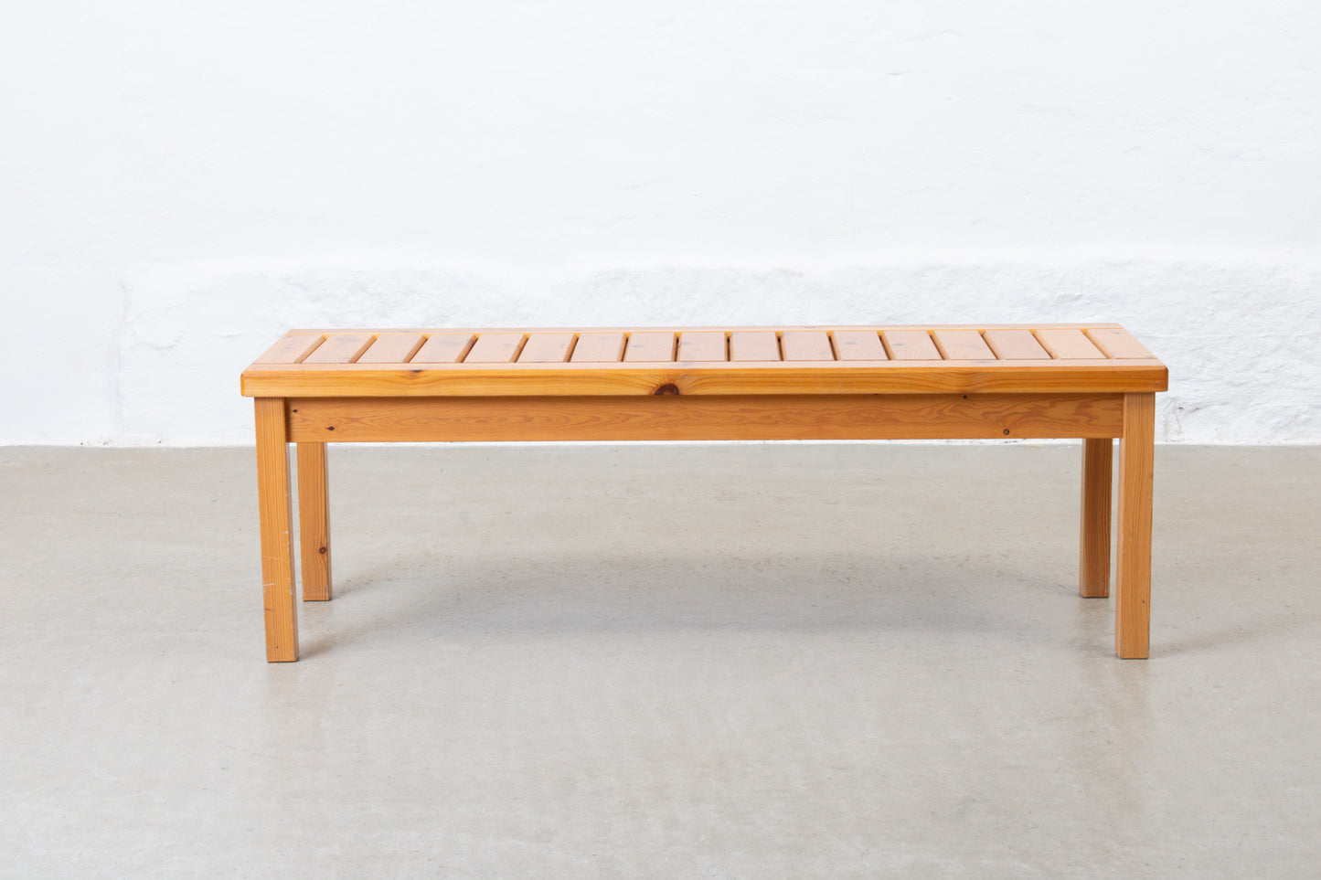 1970s slatted pine bench
