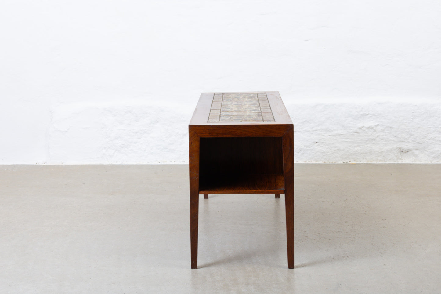 1960s rosewood + tile hallway/TV table by Haslev