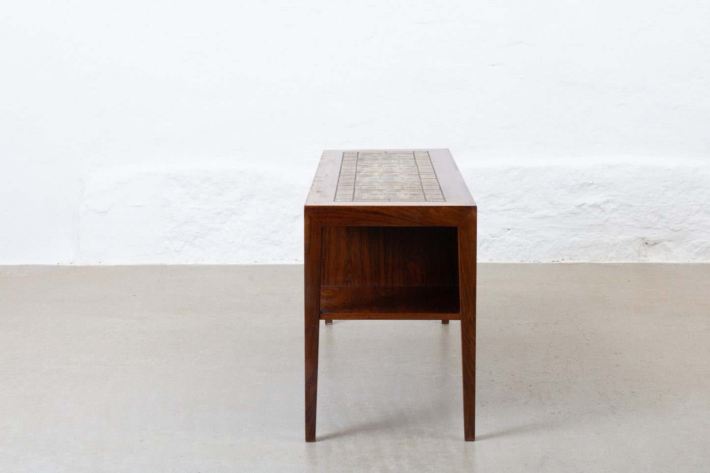 1960s rosewood + tile hallway/TV table by Haslev