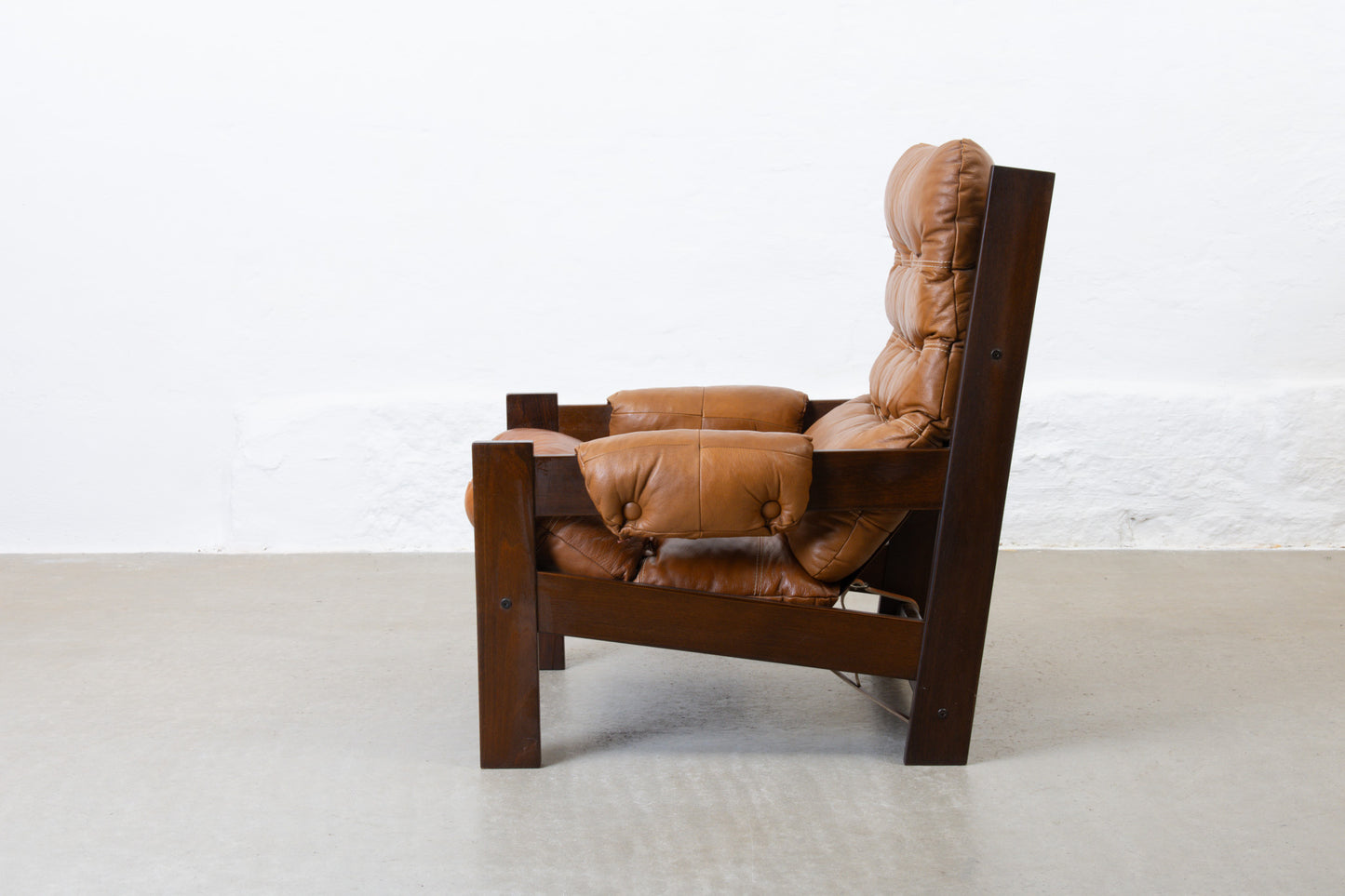 1970s high back beech + leather lounger